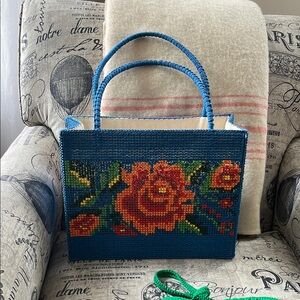 Handcrafted Blue Floral Tote Bag
